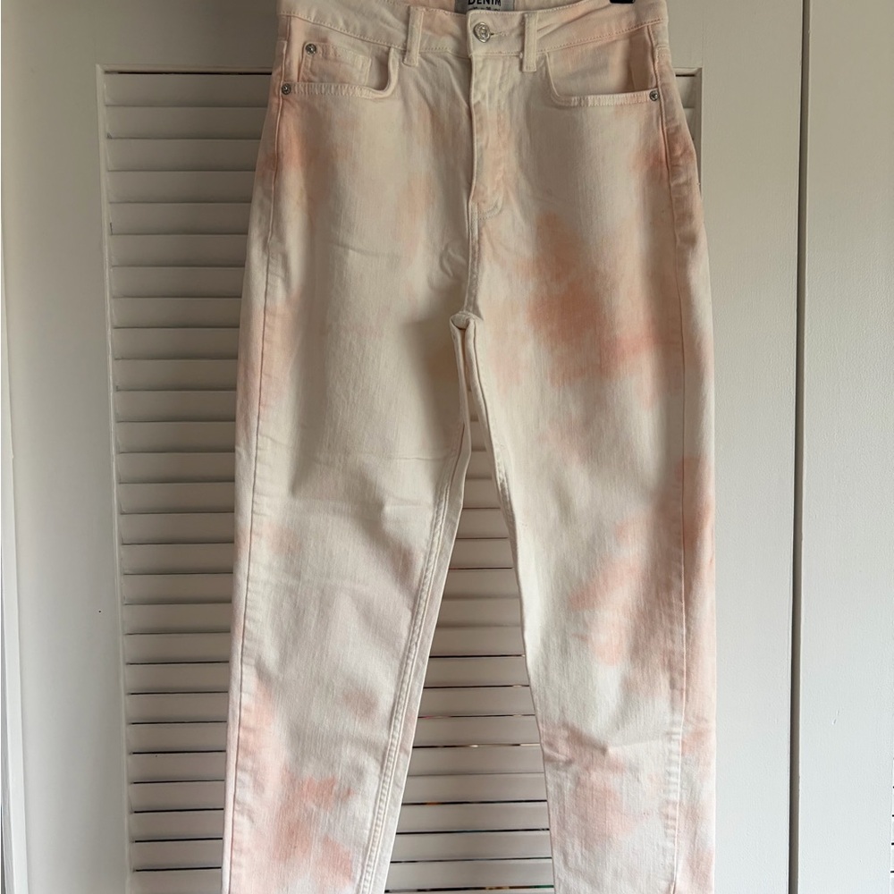 New Look Cream and Pink/Peach Straight Leg Jeans
